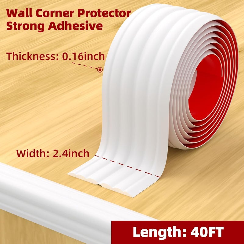 Duzzy Wall Corner Protector Trim, 40 Feet Flexible Inside & Outside Corner Guard Trim, Peel and Stick Corner Molding, Self-Adhesive Strip for Wall Edge, Ceiling, Door Frames, Countertop - Image 2